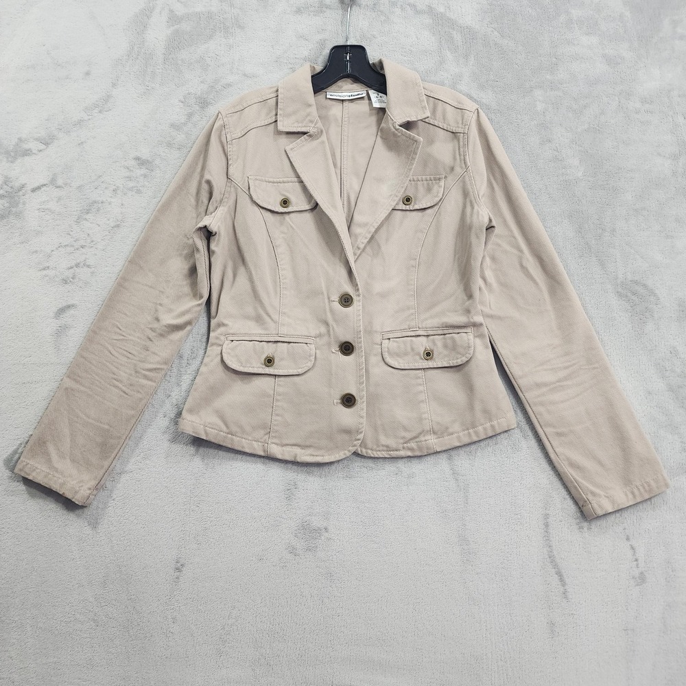 Vintage Envision Studio Jacket Womens S Beige Twill Button Front Blazer Casual